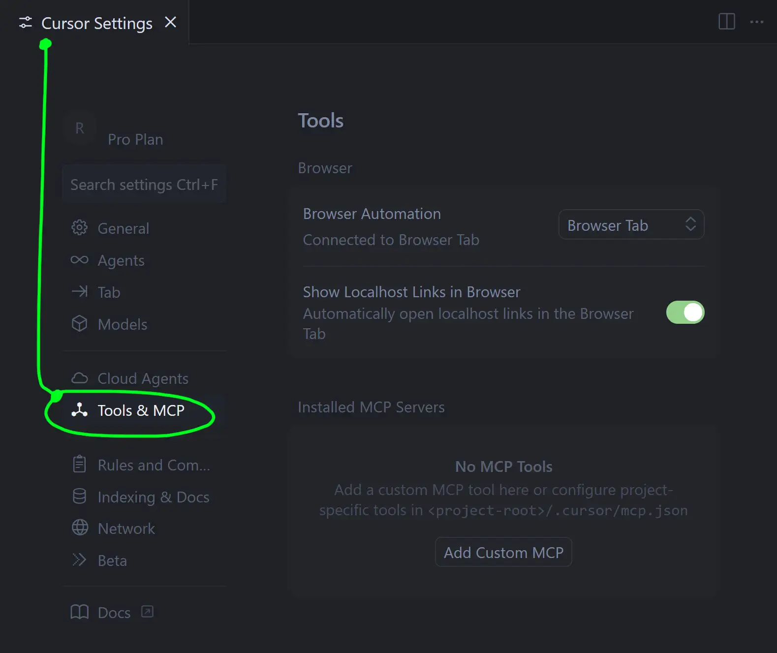 Cursor MCP Settings